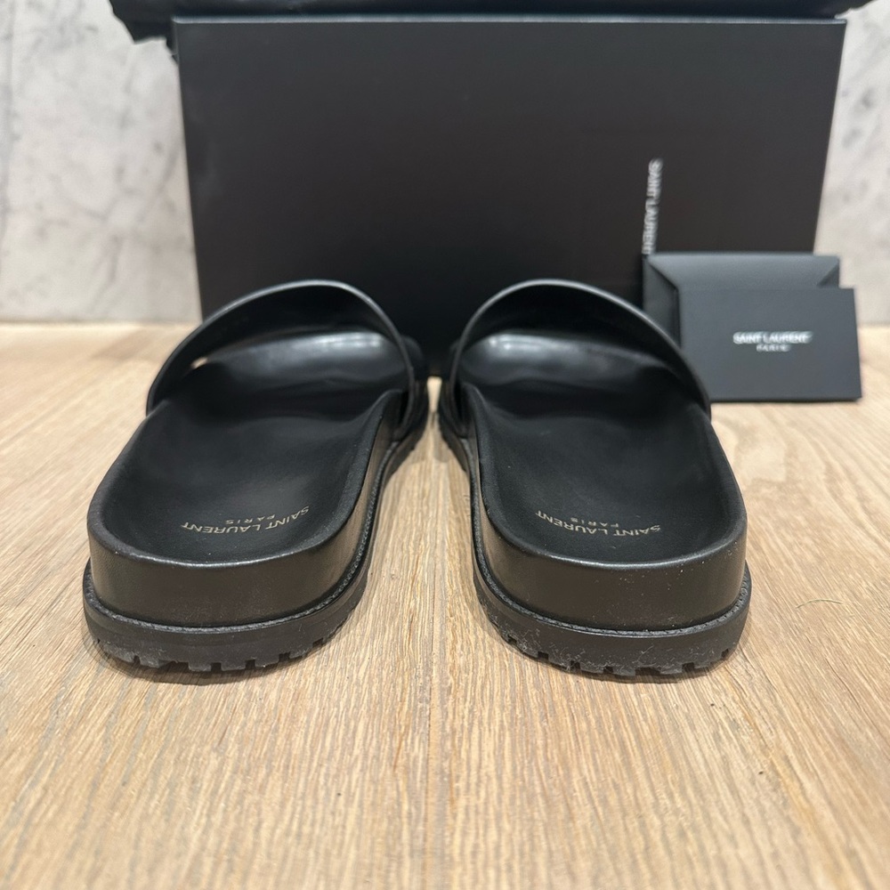 Saint Laurent Maine Liscio Black Leather Slide Sandals - Picture 6 of 12